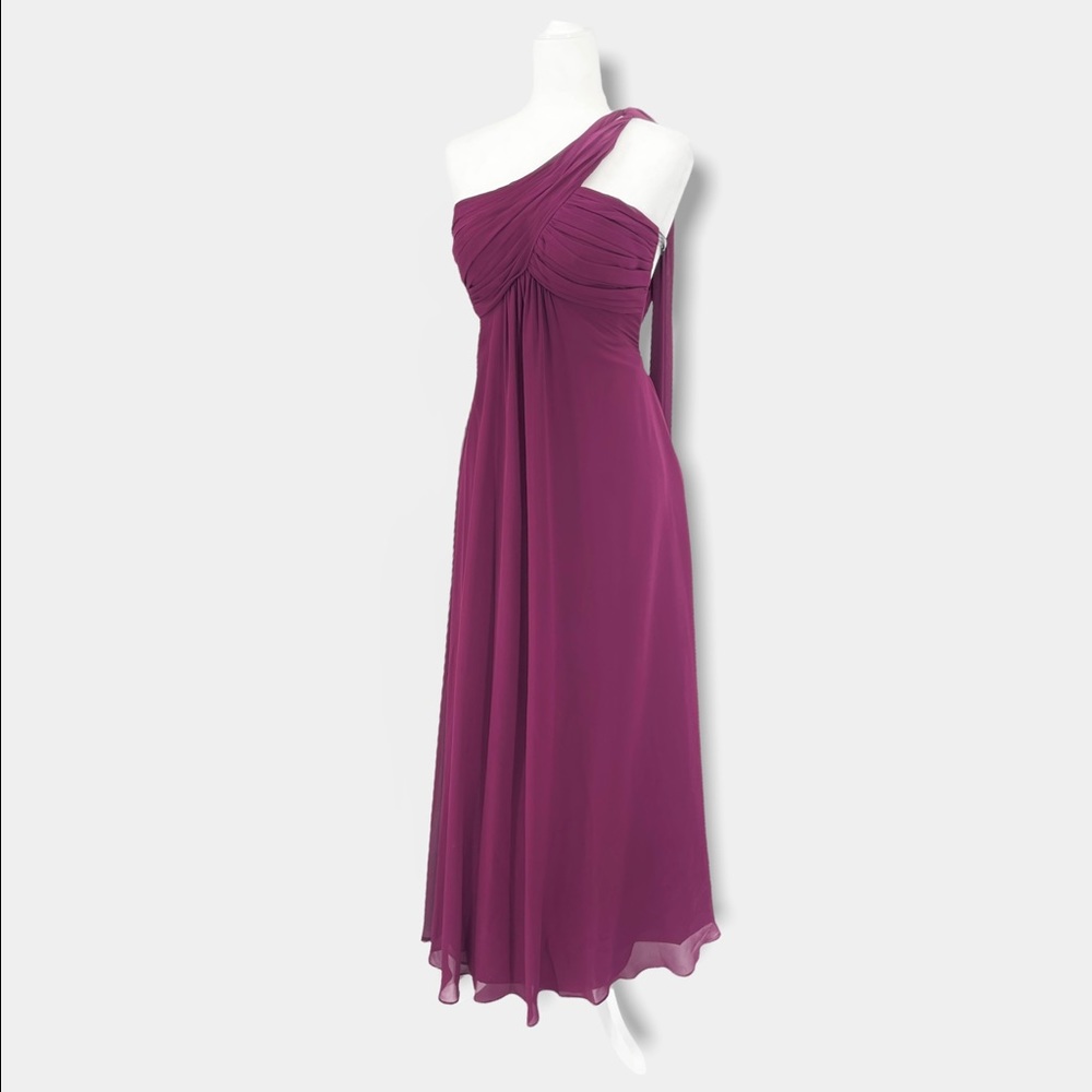 Bill Levkoff Purple Chiffon One Shoulder Drape Long Gown Size 0
